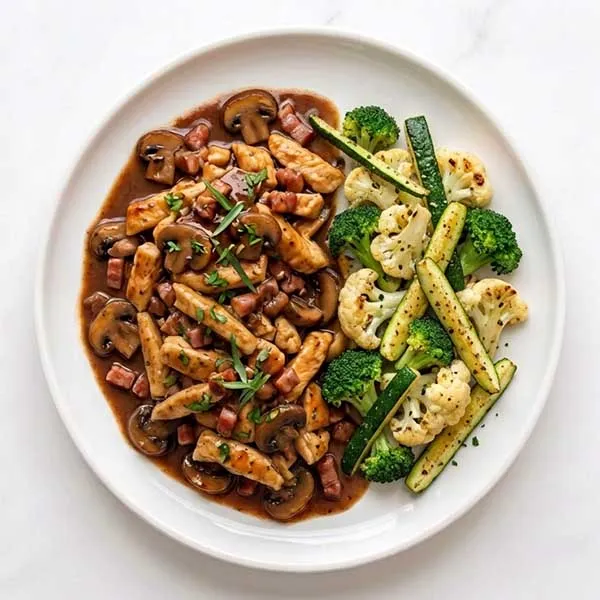 French chicken chasseur with mixed veg medley